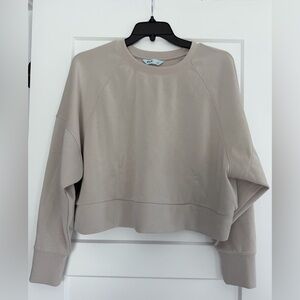 EUC FLX Women’s Taupe Butter Soft Cropped Sweatshirt - Relaxed Crewneck, Large